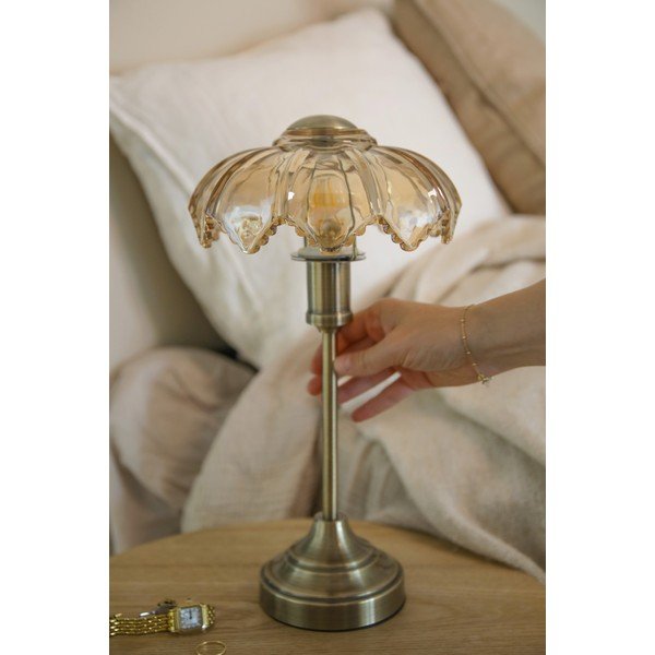 Szklana lampa stołowa ze ściemniaczem/przenośna w kolorze mosiądzu/w bursztynowym kolorze (wysokość 35 cm) Kurage – Markslöjd-image-1