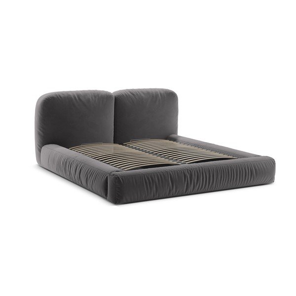 Szare tapicerowane łóżko dwuosobowe ze schowkiem i stelażem 200x200 cm Martina – Micadoni -image-3