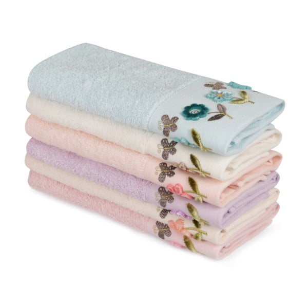 Zestaw 6 kolorowych ręczników z czystej bawełny Bali, 30x50 cm