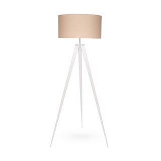 Lampa stojąca z białymi metalowymi nogami i beżowym kloszem Bonami Essentials Kiki