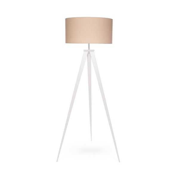 Lampa stojąca z białymi metalowymi nogami i beżowym kloszem Bonami Essentials Kiki