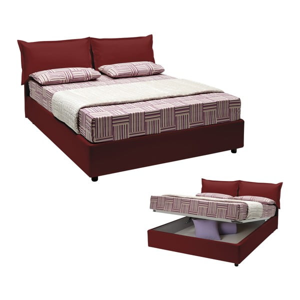 Czerwone łóżko dwuosobowe ze schowkiem i materacem 13Casa Rose, 160x200 cm
