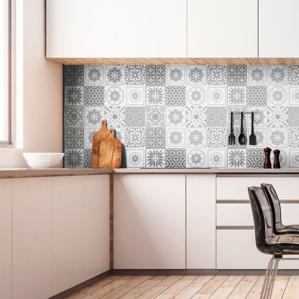 Zestaw 12 naklejek ściennych Ambiance Cement Tiles Shades of Gray Cordoba, 10x10 cm