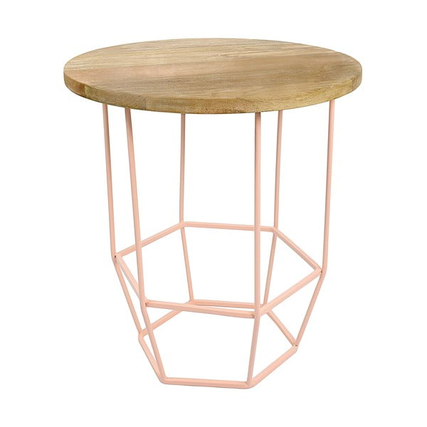 Jasnoróżowy stolik ze zdejmowanym blatem z drewna mangowca HF Living Hexa Blush, ø 55 cm