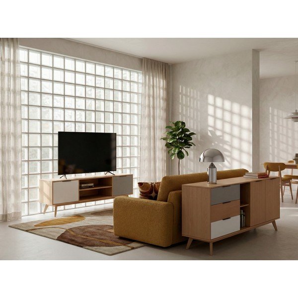 Szafka pod TV z drewna sosnowego 140x53 cm Elfa – Marckeric-image-1