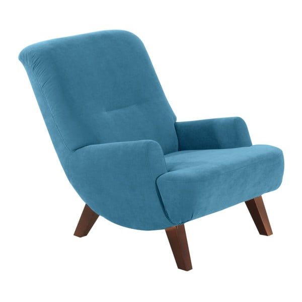 Niebieski fotel z ciemnobrązowymi nogami Max Winzer Brandford Velor
