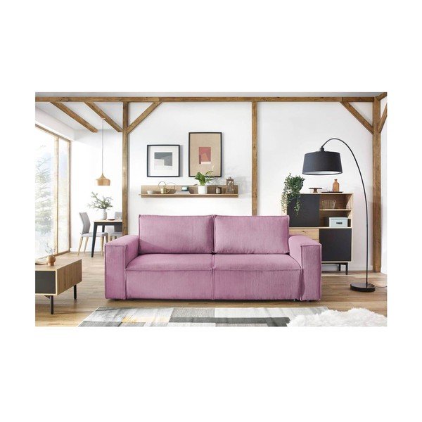 Różowa sztruksowa rozkładana sofa 245 cm Nihad – Bobochic Paris-image-1
