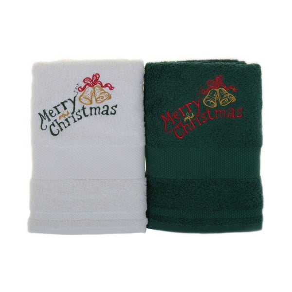 Zestaw 2 ręczników Merry Christmas White&Green, 50x100 cm