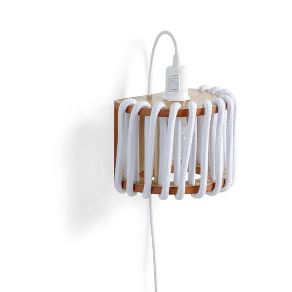 Biały kinkiet z drewnianą konstrukcją EMKO Macaron, dł. 20 cm-image-3