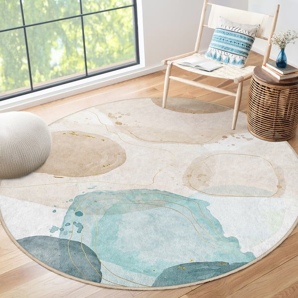 Niebiesko-beżowy okrągły dywan odpowiedni do prania ø 80 cm Puddle – Mila Home-image-4