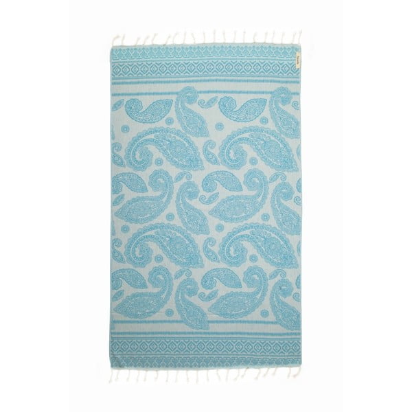 Niebieski ręcznik hammam Begonville Paisley, 180x95 cm
