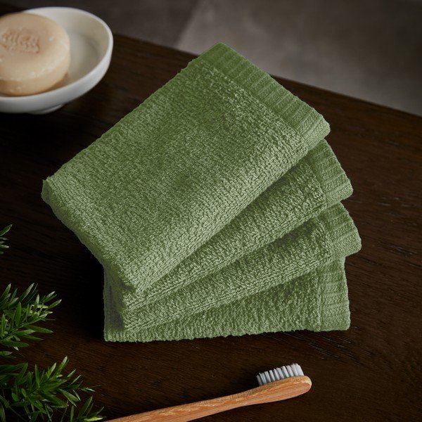 Zielone bawełniane ręczniki szybkoschnące frotte zestaw 4 szt. 30x30 cm Quick Dry – Catherine Lansfield-image-1