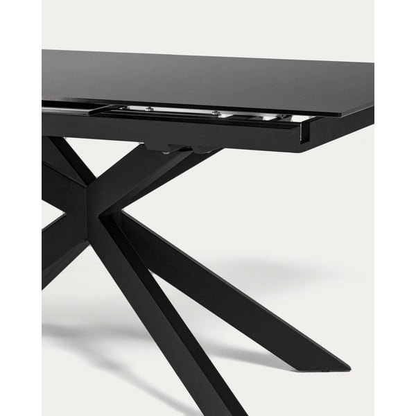 Czarny rozkładany stół ze szklanym blatem 90x210 cm Atminda – Kave Home-image-2
