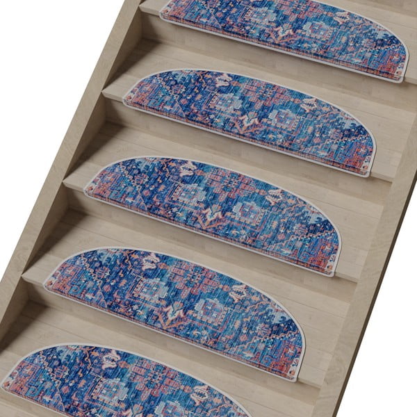 Niebieskie dywaniki na schody zestaw 16 szt. 20x65 cm Yoruk – Vitaus-image-1