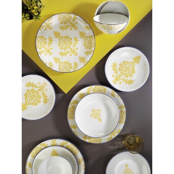 24-częściowy zestaw biało-żółtych porcelanowych naczyń Kütahya Porselen Ornaments-image-1