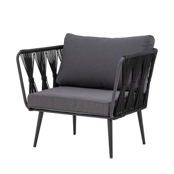 Czarny metalowy/tapicerowany fotel ogrodowy Pavone – Bloomingville-image-3