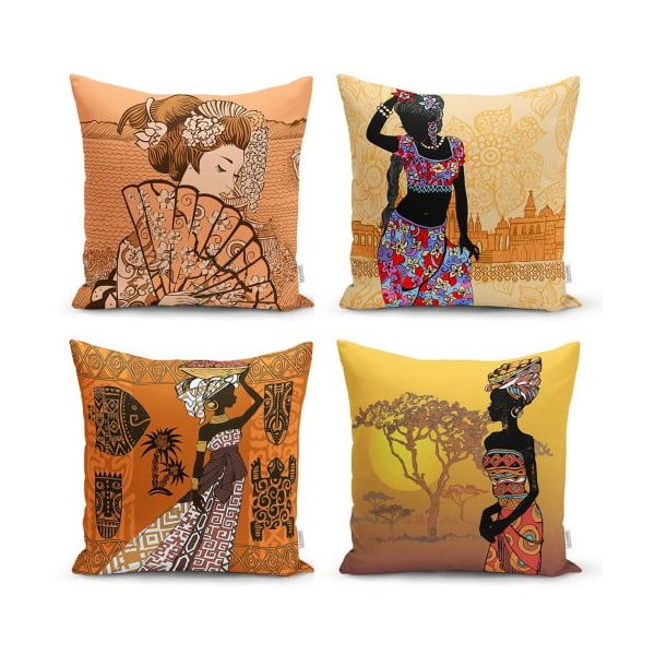 Zestaw 4 dekoracyjnych poszewek na poduszki Minimalist Cushion Covers Eastern Ethnic, 45x45 cm