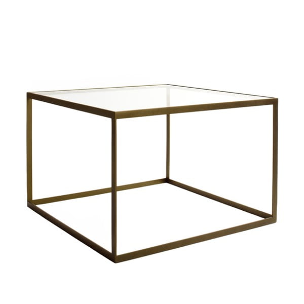 Złoty stolik ze szkłem przezroczystym Kureli Kubisto, 60x60cm