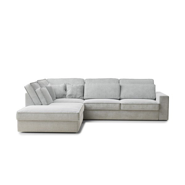 Jasnoszary narożnik z tkaniny szenilowej (lewostronny/w kształcie litery L) Kirou – Maison de Rêve