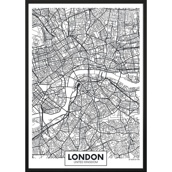 Plakat w ramie MAP/LONDON, 50x70 cm
