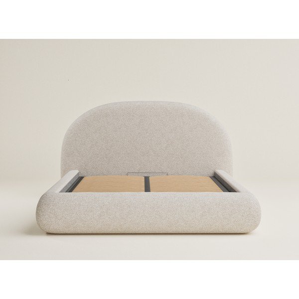 Kremowe tapicerowane łóżko dwuosobowe ze schowkiem ze stelażem 140x200 cm Maumere – Maison de Rêve-image-2