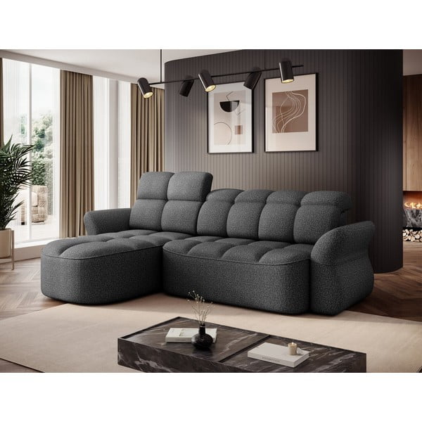 Ciemnoszary aksamitny rozkładany/ze schowkiem narożnik (lewostronny/z szezlongiem) Beneth – ELTAP-image-3
