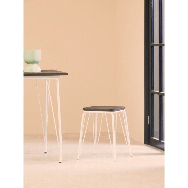 Biały/w ciemnym naturalnym kolorze stołek z litego drewna wiązu District – Premier Housewares-image-1