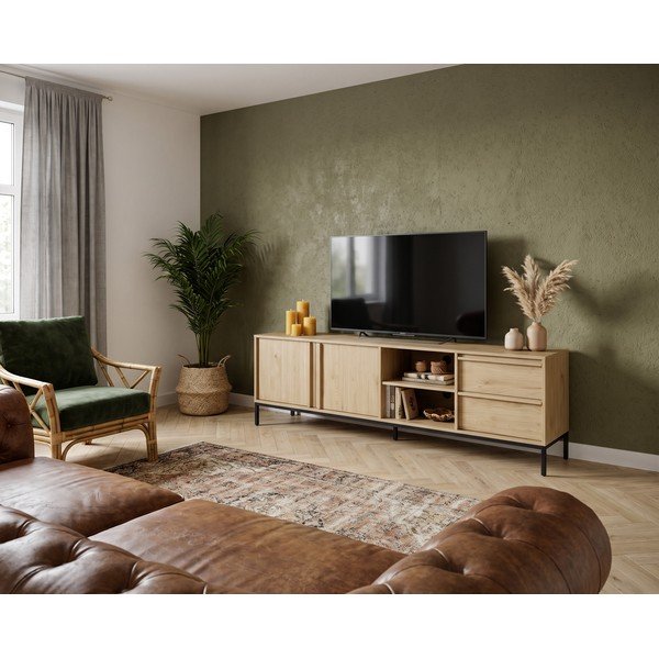 Szafka pod TV w dekorze dębu w naturalnym kolorze 180x59x40 cm Luc – Marckeric-image-1