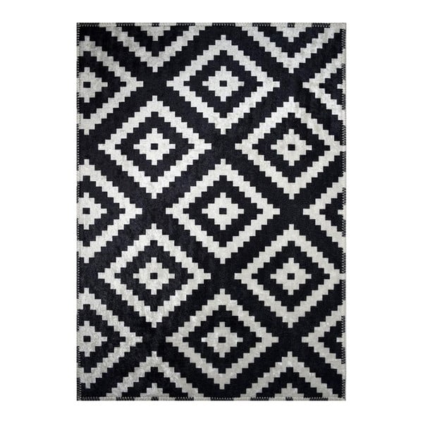 Czarno-biały wytrzymały dywan we wzory Vitaus Siyah, 50x80 cm