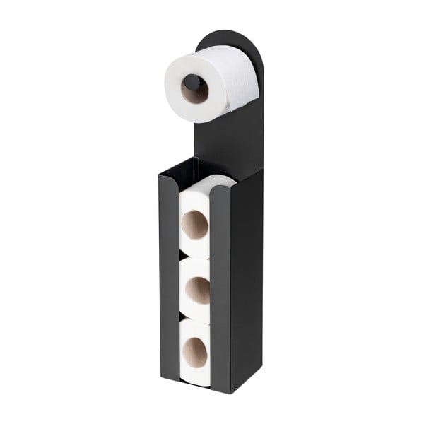 Czarny samoprzylepny stalowy uchwyt na papier toaletowy Agira – Wenko-image-4