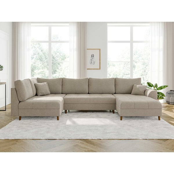 Beżowy narożnik z materiału bouclé (prawostronny/w kształcie litery U) Ariella – Ropez-image-1