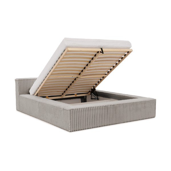 Szare tapicerowane łóżko dwuosobowe ze schowkiem i stelażem 160x200 cm Cloe – Ropez-image-2