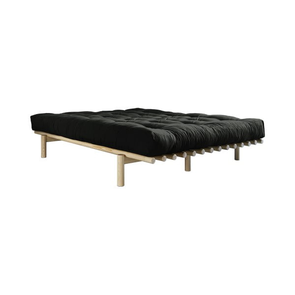 Łóżko dwuosobowe z drewna sosnowego z materacem Karup Design Pace Comfort Mat Natural Clear/Black, 160x200 cm