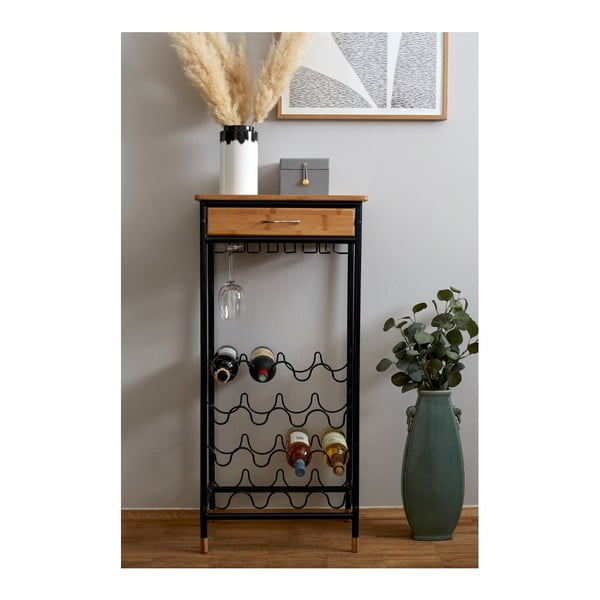 Czarno-naturalna metalowa szafka na wino liczba butelek 16, 48x95 cm Loft – Wenko-image-2