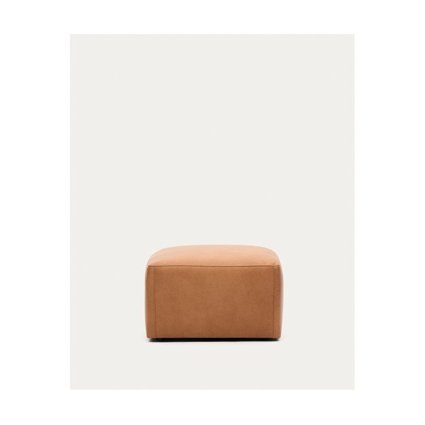 Brązowy skórzany podnóżek Blok – Kave Home-image-3