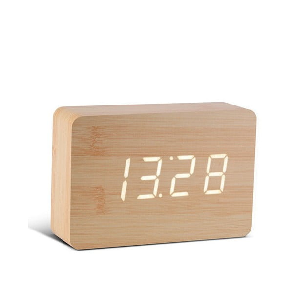 Jasnobrązowy budzik z białym wyświetlaczem LED Gingko Brick Click Clock