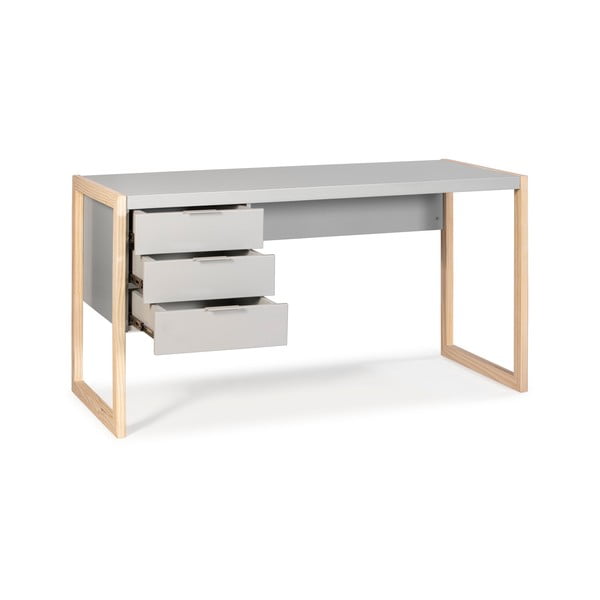 Szare biurko z nogami z drewna sosnowego Marckeric Frank-image-4