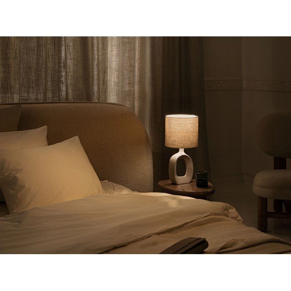 Kremowe tapicerowane łóżko dwuosobowe ze schowkiem i stelażem 200x200 cm Ovalo – Micadoni -image-1