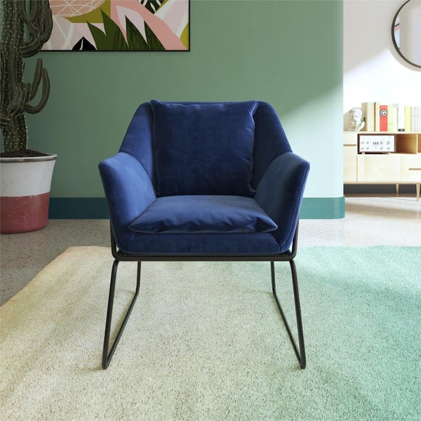 Niebieski aksamitny fotel Avery – Støraa-image-2