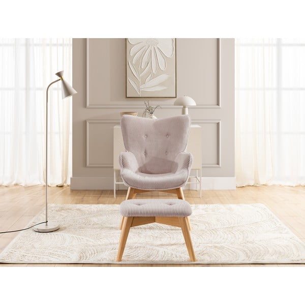 Jasnoróżowy sztruksowy fotel z podnóżkiem Niko – Ropez-image-1