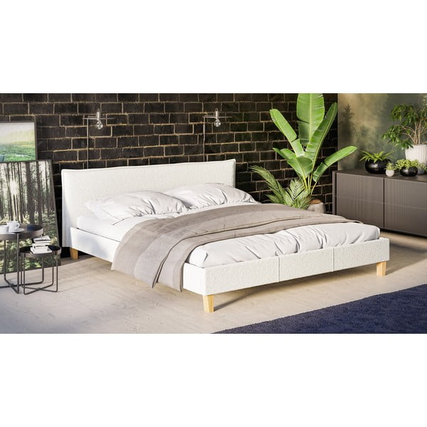 Kremowe tapicerowane łóżko dwuosobowe ze stelażem 180x200 cm Tina – Ropez-image-2