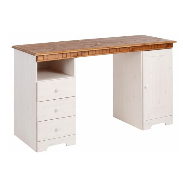 Białe biurko z litego drewna sosnowego Støraa Linda