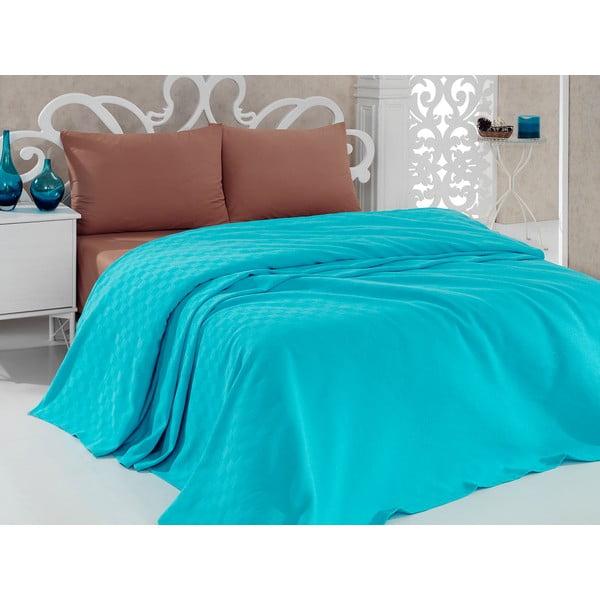 Turkusowa bawełniana narzuta na łóżko dwuosobowe 200x240 cm – Mijolnir