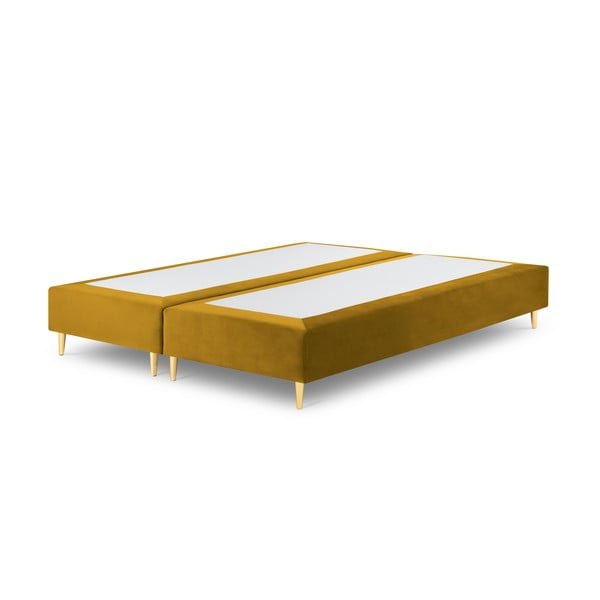 Musztardowe aksamitne łóżko dwuosobowe Milo Casa Lia, 160x200 cm