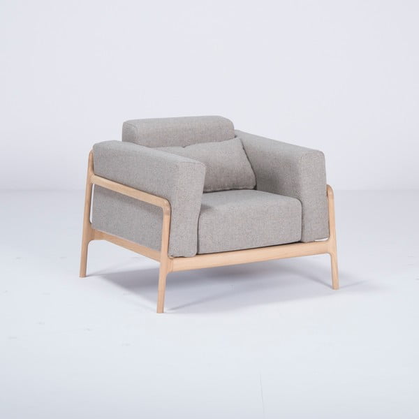 Fotel z konstrukcją z drewna dębowego z szarą tekstylną poduszką Gazzda Fawn-image-2