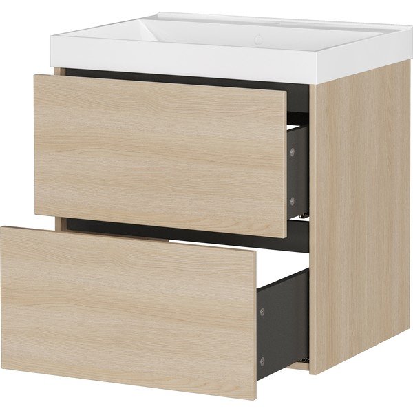 Wisząca szafka pod umywalkę w dekorze dębu w naturalnym kolorze 61x65 cm Bodera – Germania-image-4