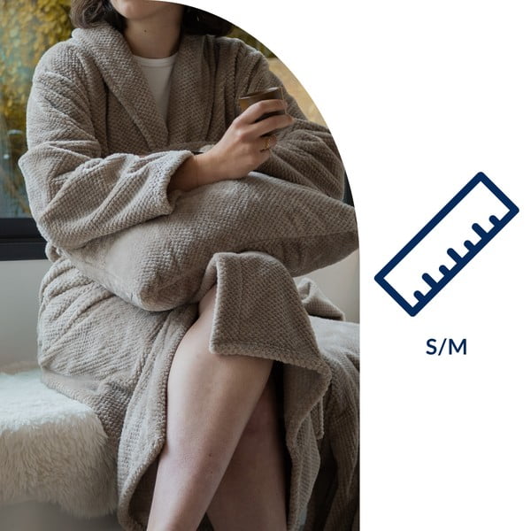 Szarobrązowy szlafrok z mikropluszu w rozmiarze S/M Pippa – Tiseco Home Studio-image-4