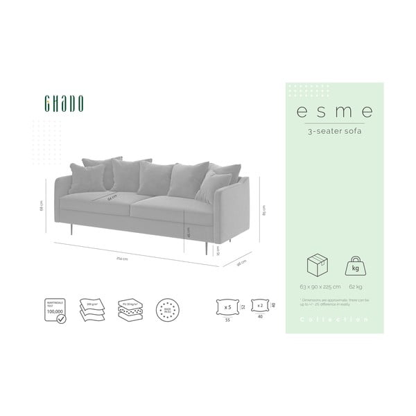 Granatowa aksamitna sofa Ghado Esme, 214 cm-image-3