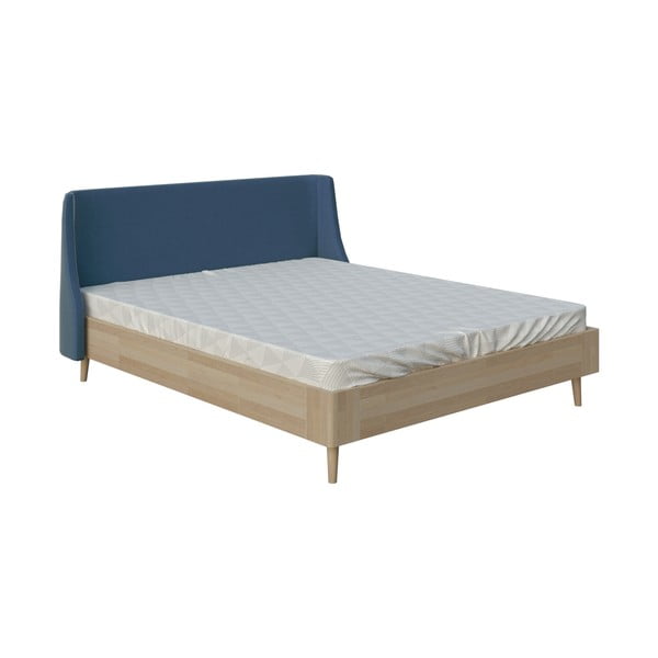 Niebieskie łóżko dwuosobowe DlaSpania Lagom Side Wood, 140x200 cm