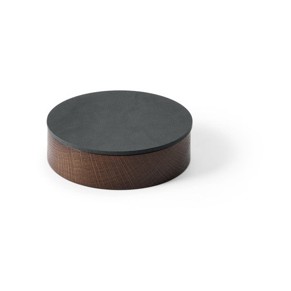 Antracytowo-brązowy drewniany/ze skóry ekologicznej pojemnik z pokrywką/dekoracyjny ø 11x3,5 cm Circle Nupo – LIND DNA